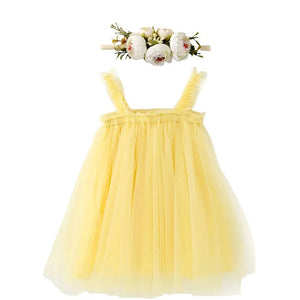 Yellow tulle dress with foral crown, BG