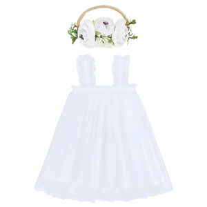 White tulle dress with flower crown, BG