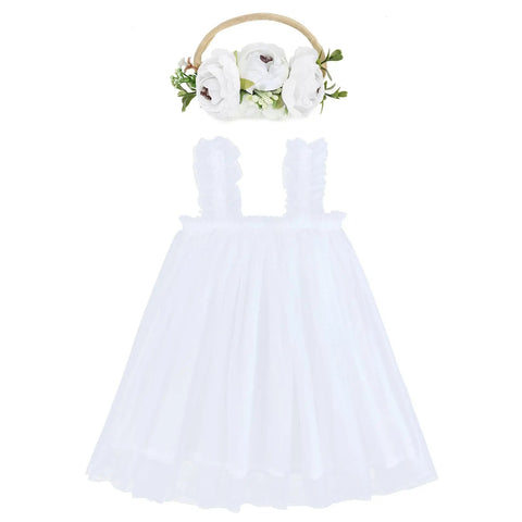 White tulle dress with flower crown, BG