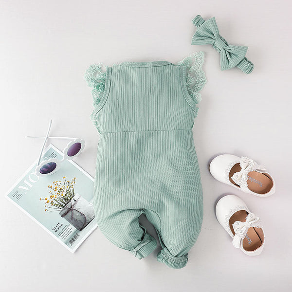 Lace mint romper and headband, BG