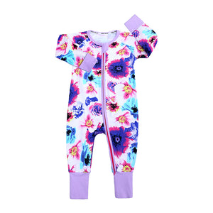 Purple flowers Zip Romper, BG