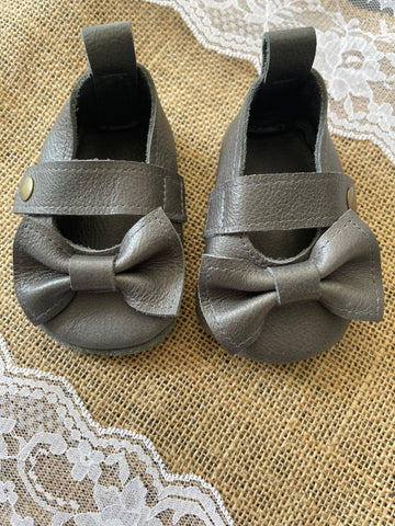 Isabella Grey Bow shoes- Genuine leather