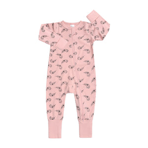 Pink feather Zip Romper, BG