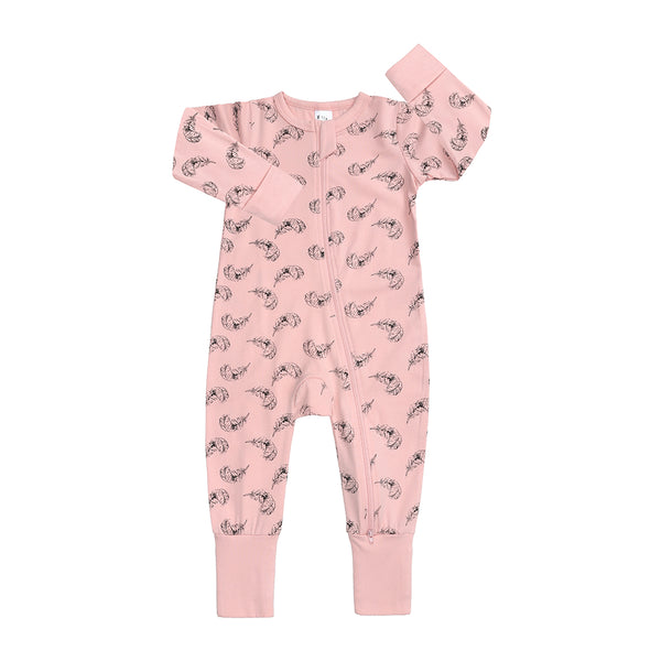 Pink feather Zip Romper, BG